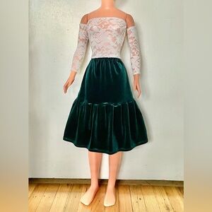 Ivory Lace Top & Dark Green Pleated Ruffle Skirt for My Size Barbie Doll 36" New